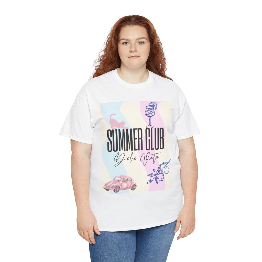 Summer Club Dolce Vita Sweatshirt – Vintage Pink Car & Lemon Graphic Crewneck, Aesthetic Cozy 
Unisex Heavy Cotton Tee