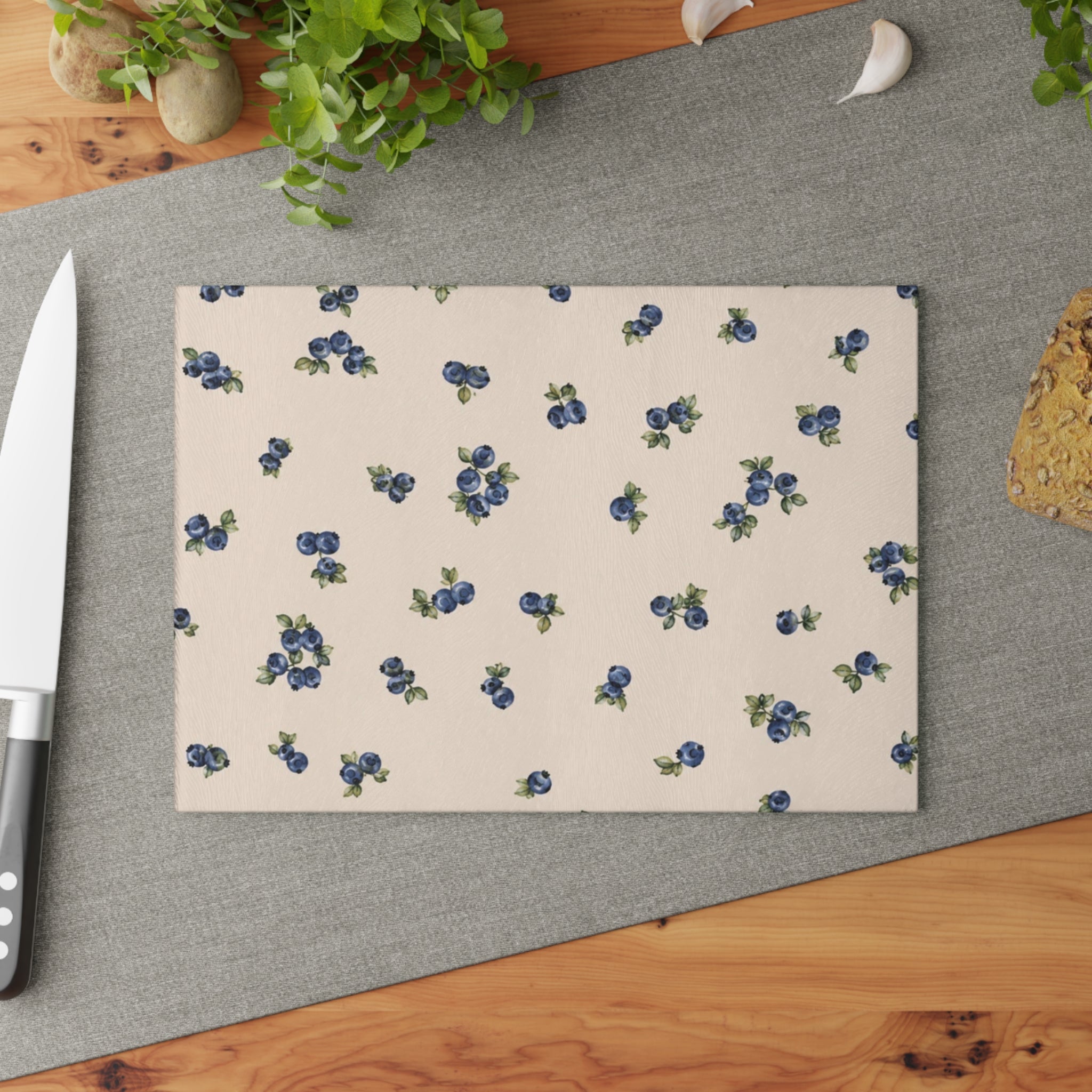 Blueberry Glass Cutting Board | Cottagecore Kitchen Decor | Floral Glass Chopping Board | Farmhouse Counter Protector