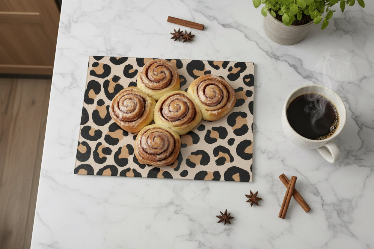 Leopard Print Glass Cutting Board – Personalized Kitchen Decor | Custom Glass Chopping Board | Modern Housewarming Gift | Luxury Glass Cutting Board