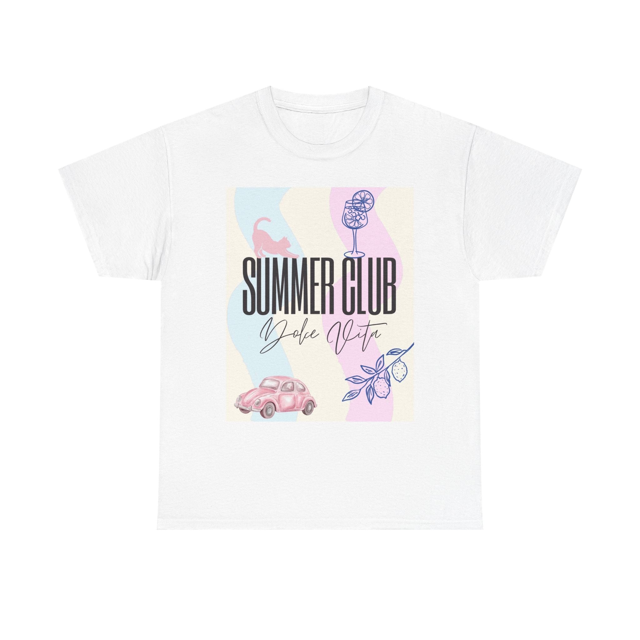 Summer Club Dolce Vita Sweatshirt – Vintage Pink Car & Lemon Graphic Crewneck, Aesthetic Cozy 
Unisex Heavy Cotton Tee