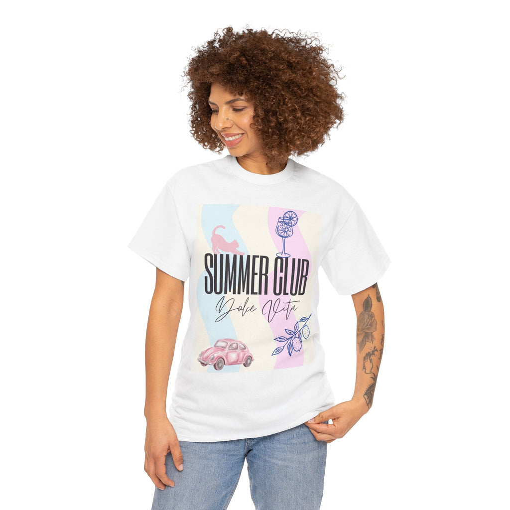 Summer Club Dolce Vita Sweatshirt – Vintage Pink Car & Lemon Graphic Crewneck, Aesthetic Cozy 
Unisex Heavy Cotton Tee