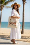 Low Days Sunset Spritz Cotton Tote Bag | Vintage Coastal Canvas Shopping Bag | Retro Beach Aesthetic Reusable Tote Gift | Cotton Canvas Tote Bag