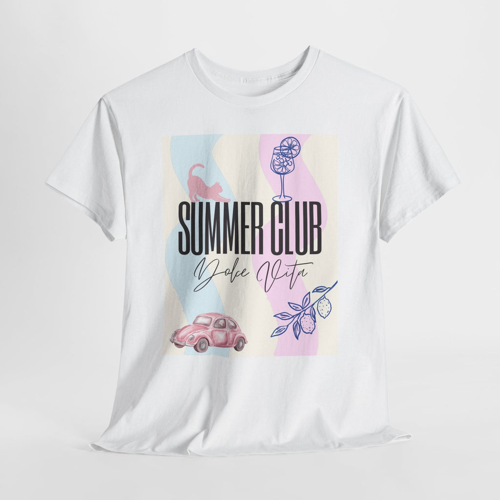 Summer Club Dolce Vita Sweatshirt – Vintage Pink Car & Lemon Graphic Crewneck, Aesthetic Cozy 
Unisex Heavy Cotton Tee