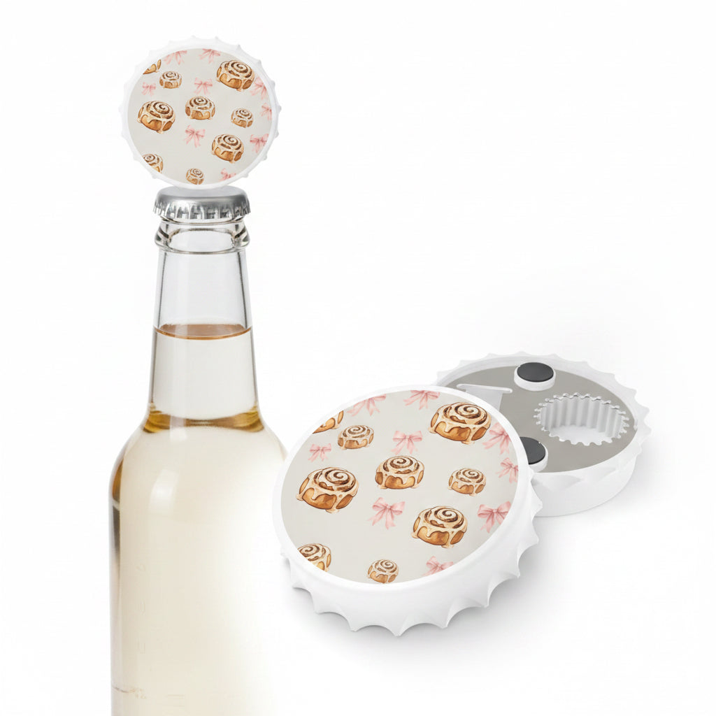 Cute Cinnamon Roll Bottle Opener Magnet | Kawaii Kitchen Fridge Magnet | Bakery Lover Gift | Cinnamon Bun Kitchen Accessory | Bottle Opener