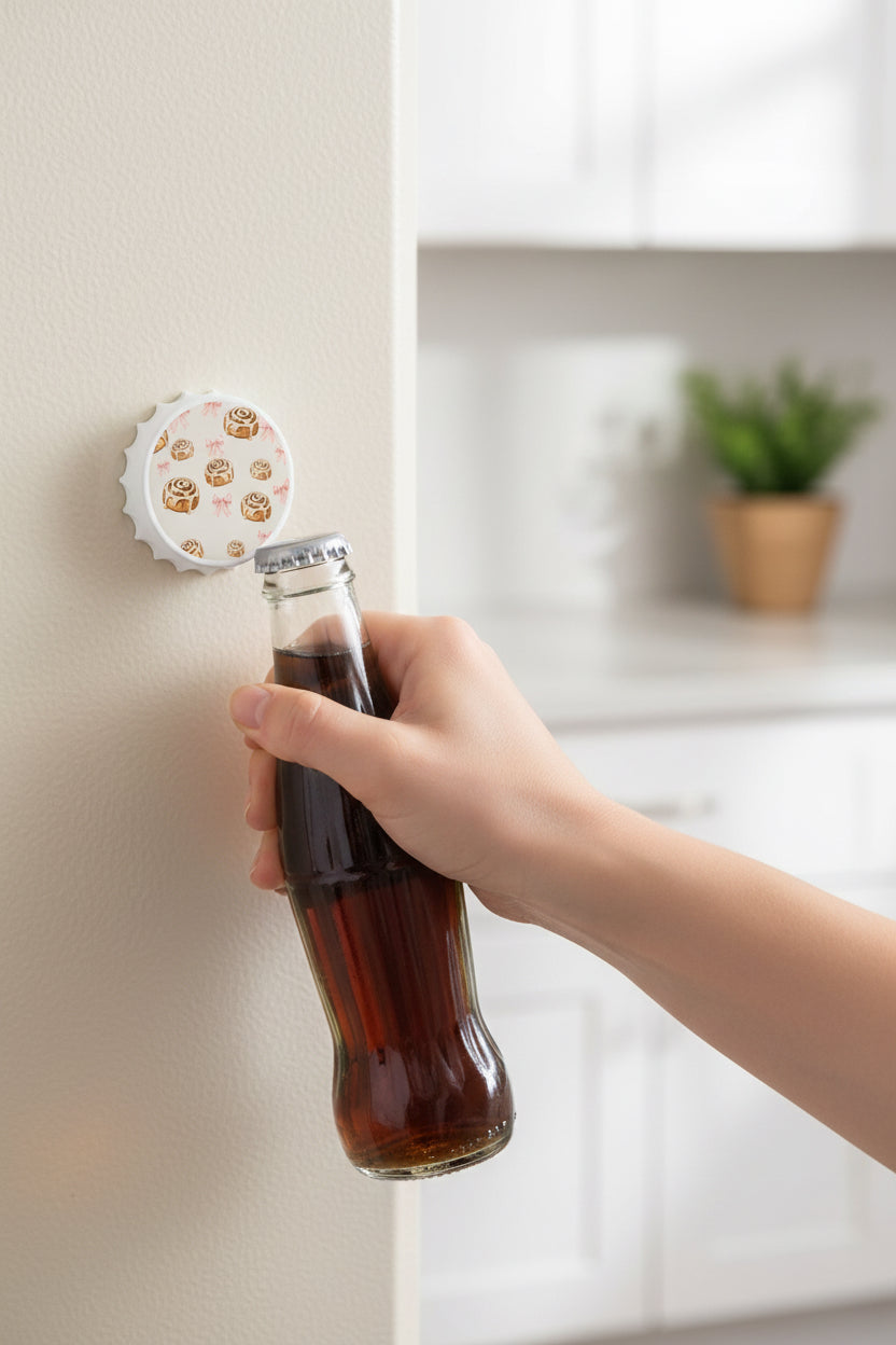 Cute Cinnamon Roll Bottle Opener Magnet | Kawaii Kitchen Fridge Magnet | Bakery Lover Gift | Cinnamon Bun Kitchen Accessory | Bottle Opener