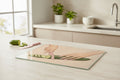 Aesthetic Personalized Glass Cutting Board – Pink Knife Cucumber Art | Modern Kitchen Decor | Glass Cutting Board