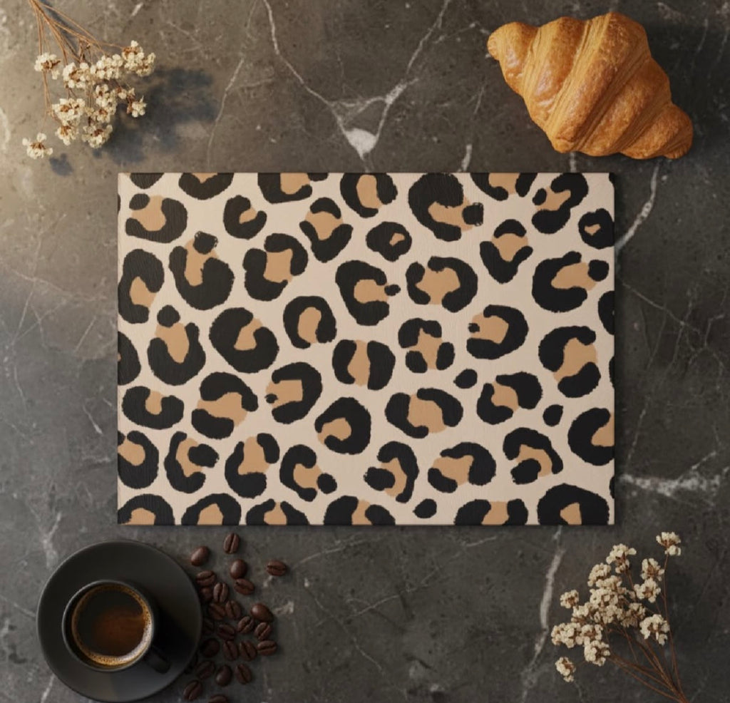 Leopard Print Glass Cutting Board – Personalized Kitchen Decor | Custom Glass Chopping Board | Modern Housewarming Gift | Luxury Glass Cutting Board