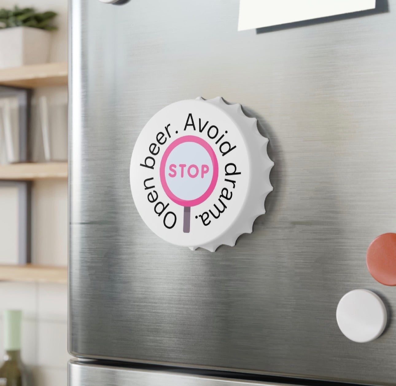 Bottle Opener Magnet – "Open Beer. Avoid Drama." | Fridge Beer Opener | Beer Lover Gift | Funny Bar Accessory | Funny Bottle Opener