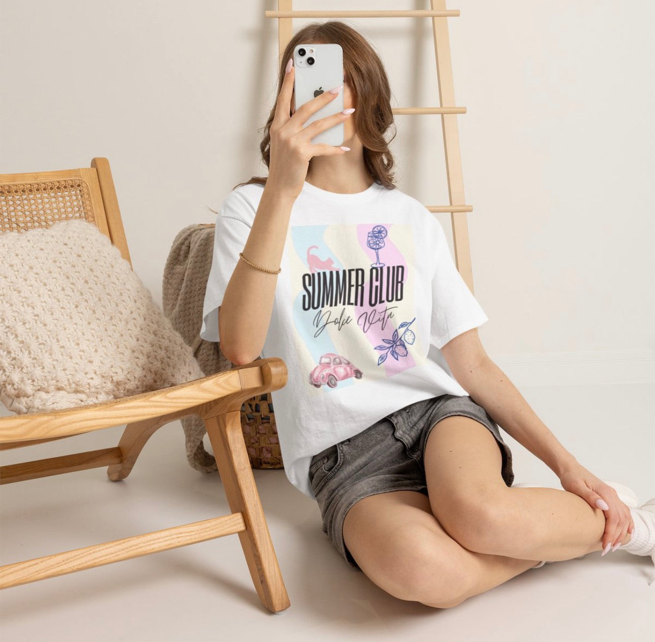 Summer Club Dolce Vita Sweatshirt – Vintage Pink Car & Lemon Graphic Crewneck, Aesthetic Cozy 
Unisex Heavy Cotton Tee