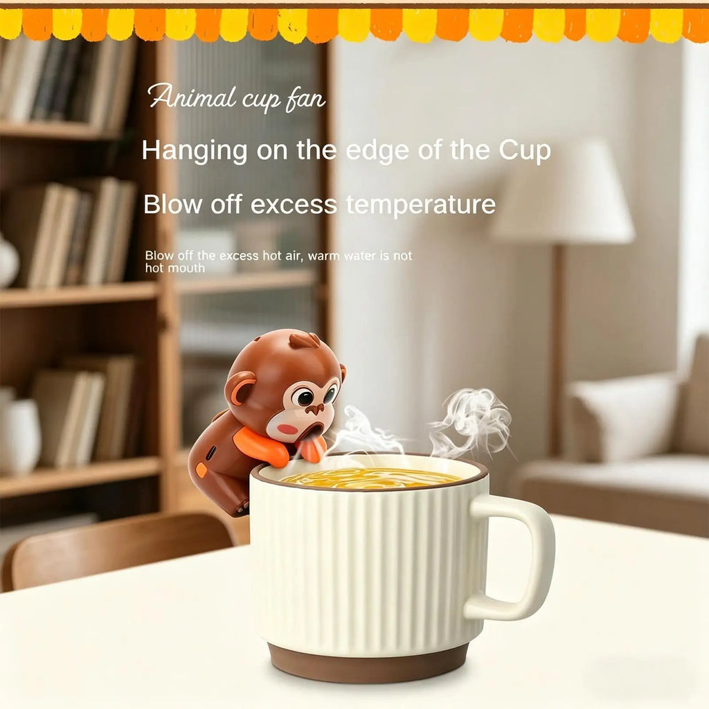 Mini Food Cooling Fan 3 Speeds Cute Animal Portable USB Rechargeable Clip-On Personal Fan for Soup Stew Coffee Tea Baked Goods