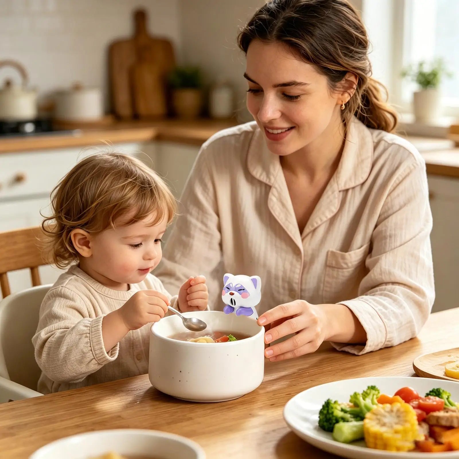 Mini Food Cooling Fan 3 Speeds Cute Animal Portable USB Rechargeable Clip-On Personal Fan for Soup Stew Coffee Tea Baked Goods