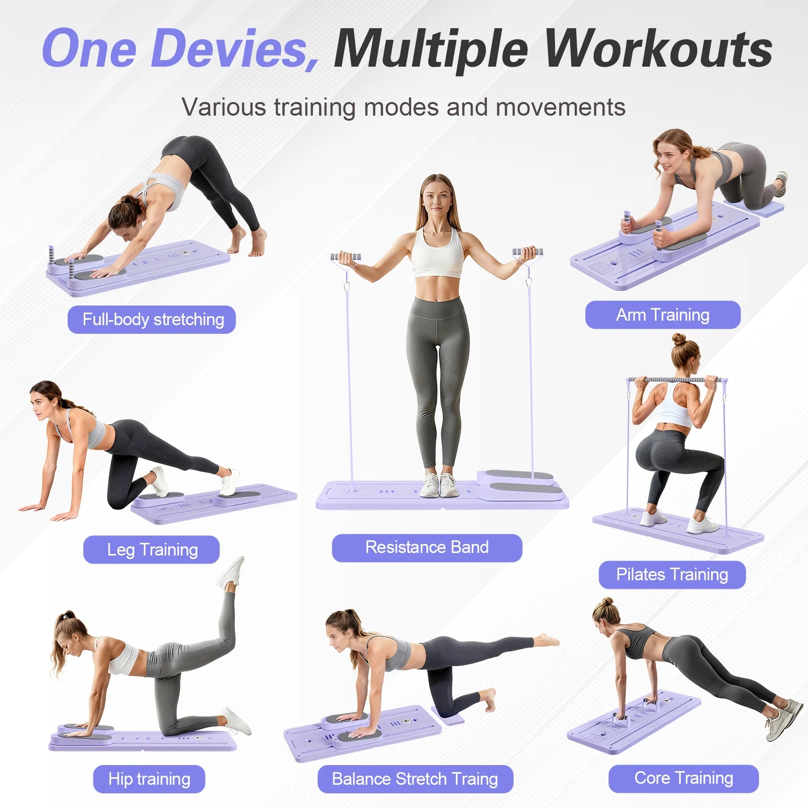 Foldable Pilates Bar Ab Board Push Up Board Exercise Sculpting Core & Abdominal Trainer Universal Portable Home Gym Workout Equipment Fitness Resistance Bands for Full Body
