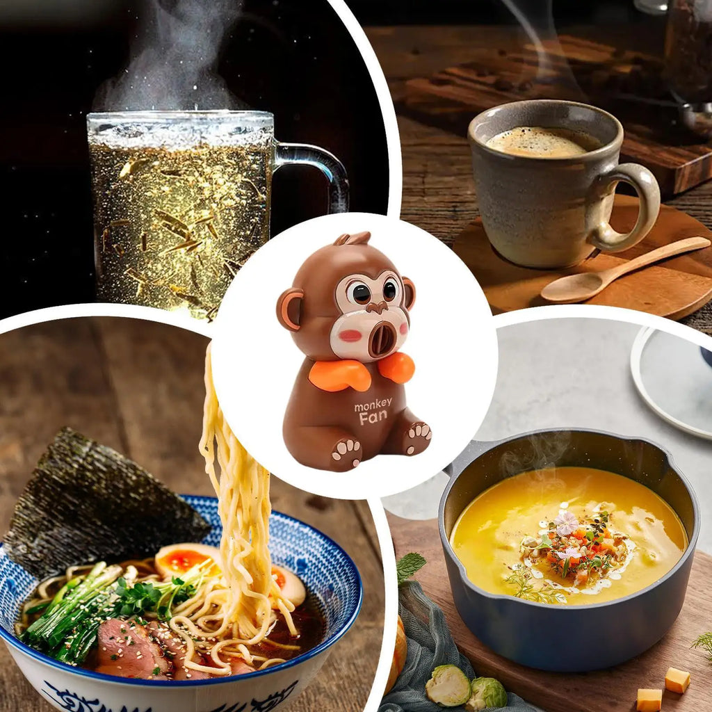 Mini Food Cooling Fan 3 Speeds Cute Animal Portable USB Rechargeable Clip-On Personal Fan for Soup Stew Coffee Tea Baked Goods